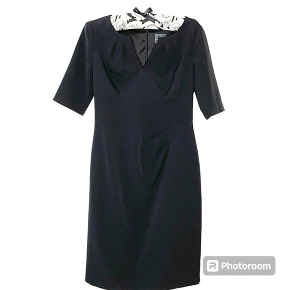 Adrianna Papell Dress Midi Short Sleeve Sheath Office Party Event Black Size 6 - Picture 1 of 11